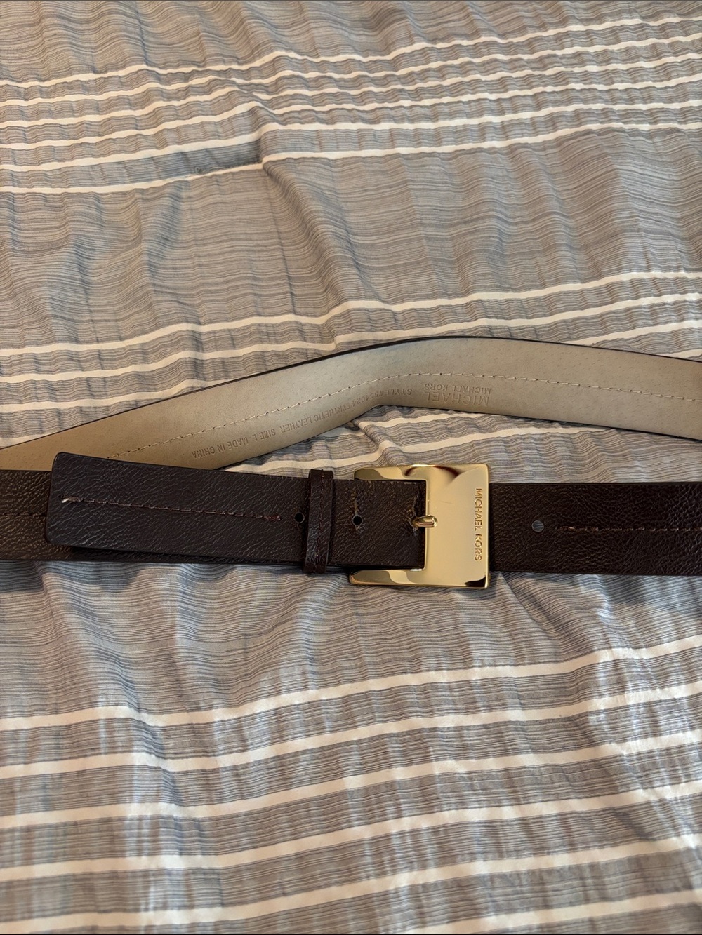 Michael Kors Dark Brown Faux Leather Belt with Gold Buckle
